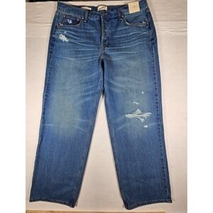Universal Thread 90s Baggy Jeans Womens 16 Mid Rise Distressed Button Fly Blue